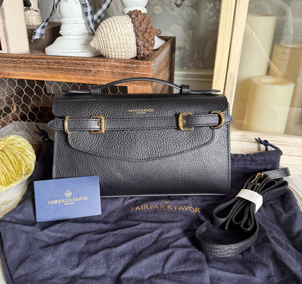 Fairfax & Favor Town & Country Black Leather Clutch Bag Purse Handbag